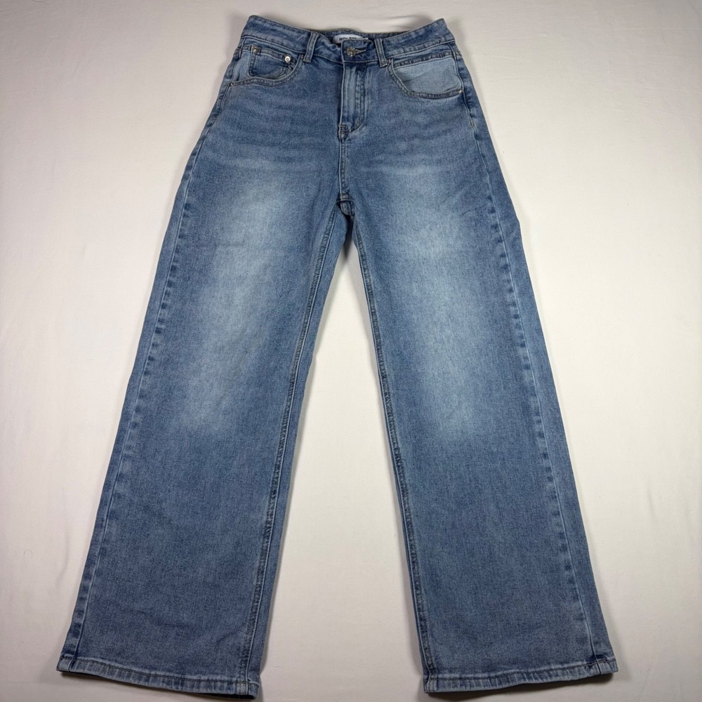 HDLTE Wide Leg Jeans Light Wash High Rise Y2K Skater Minimalist Denim Women S